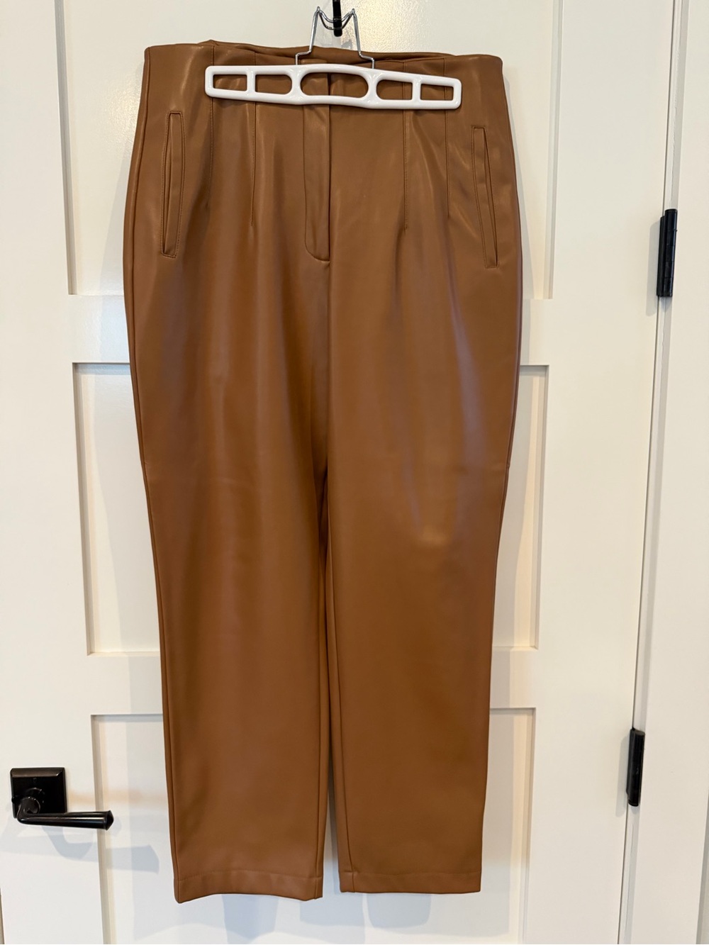 Faux Leather High-Waist Trousers - Cognac Brown